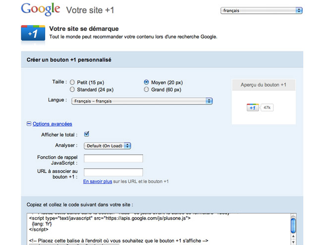 Le bouton Google +1 est maintenant asynchrone