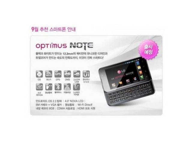 LG Optimus Note : écran de 4 pouces et clavier physique complet