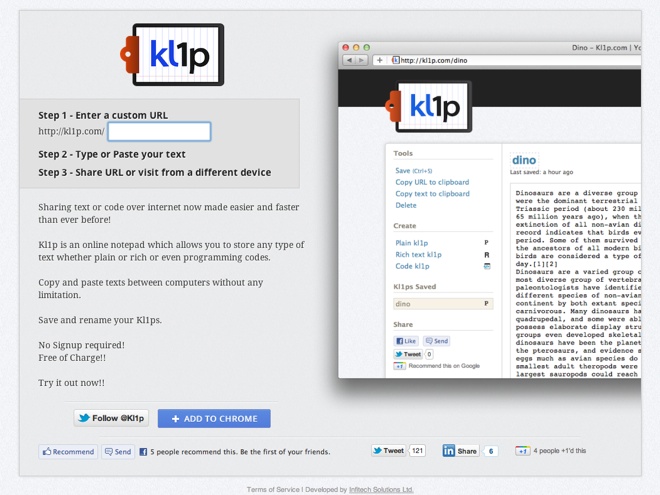  Kl1p, un bloc note connecté pour partager du texte, du code ou des images