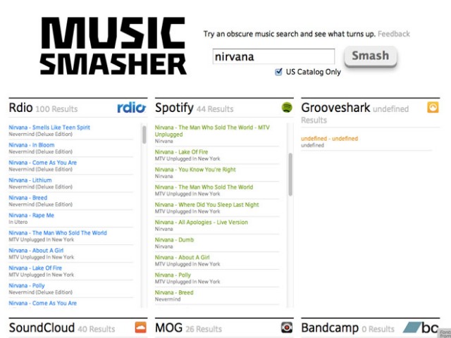 Music Smasher, pour trouver de la musique sur Spotify, Rdio, SoundCloud et les autres