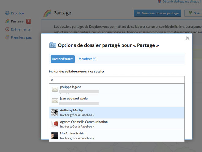 Dropbox : le partage sur Facebook fait son entrée