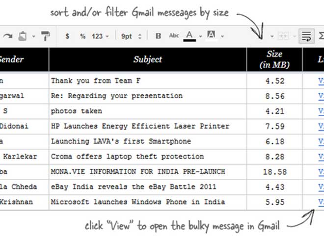  Trier les mails Gmail selon leur poids avec Google Docs