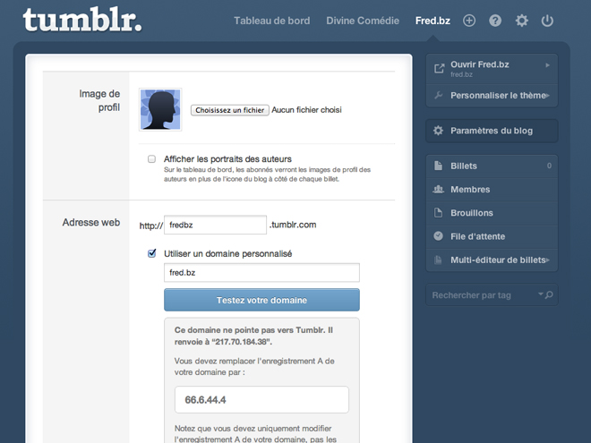 Utiliser un nom de domaine personnalisé sur Tumblr