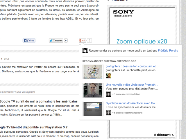 Activer les recommandations du bouton Google +1