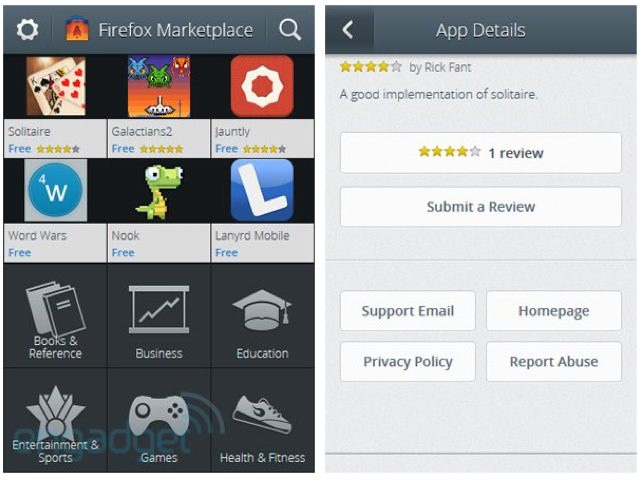 Firefox OS / Boot2Gecko : une capture de la boutique d'applications