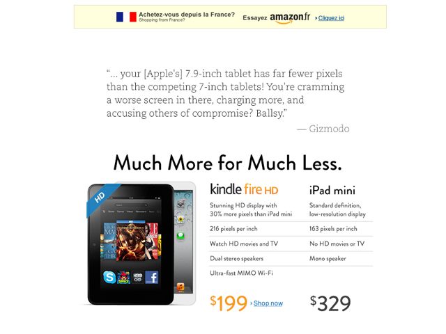 Quand Amazon tacle Apple et son iPad Mini...