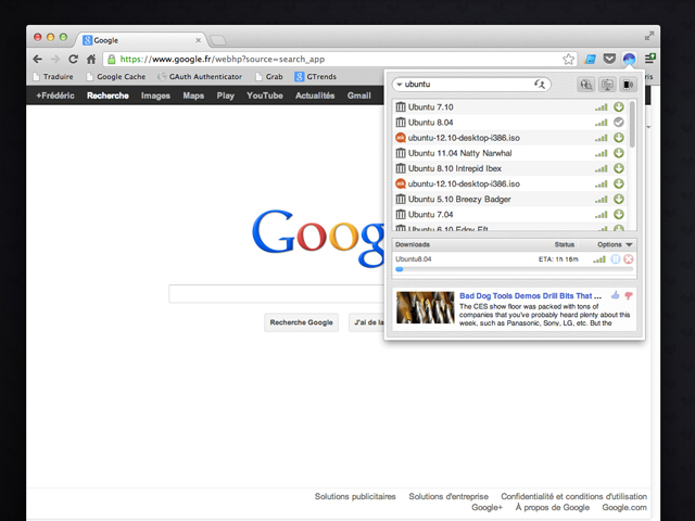 Bittorrent dans ton navigateur web avec Surf