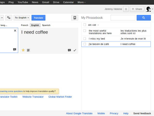 Le phrasebook de Google Traduction