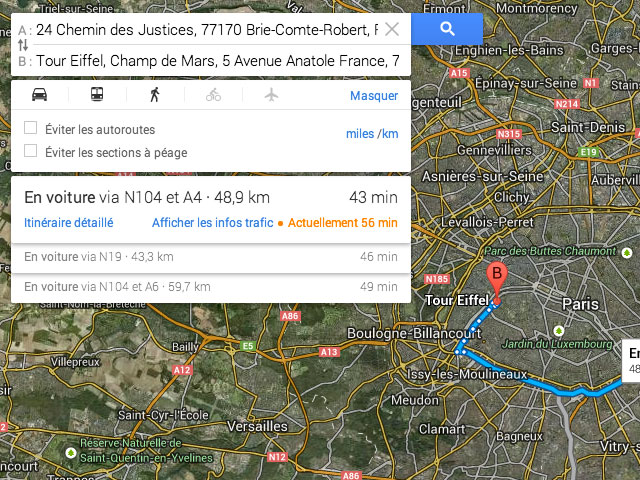 Google Maps : les cartes des itinéraires