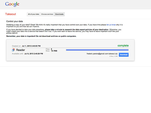 Récupérer données Google Reader