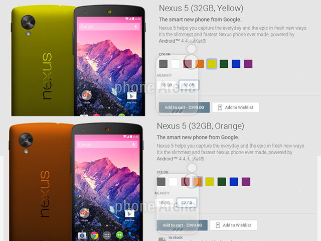 Nouvelles couleurs Nexus 5