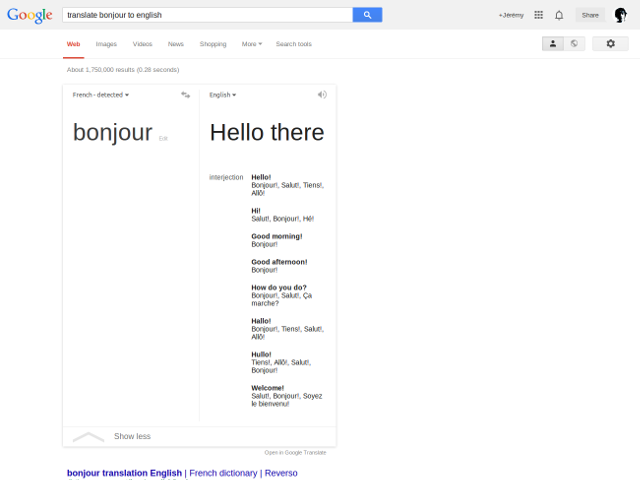 Google Translate dans Search