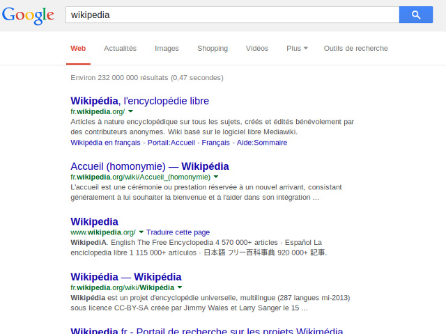 Wikipédia dans Google