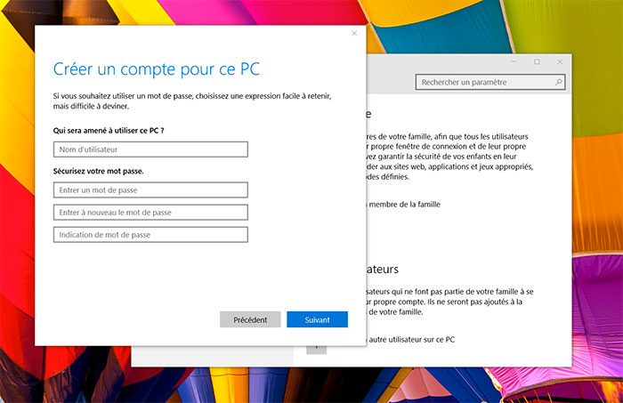 Créer compte local Windows 10