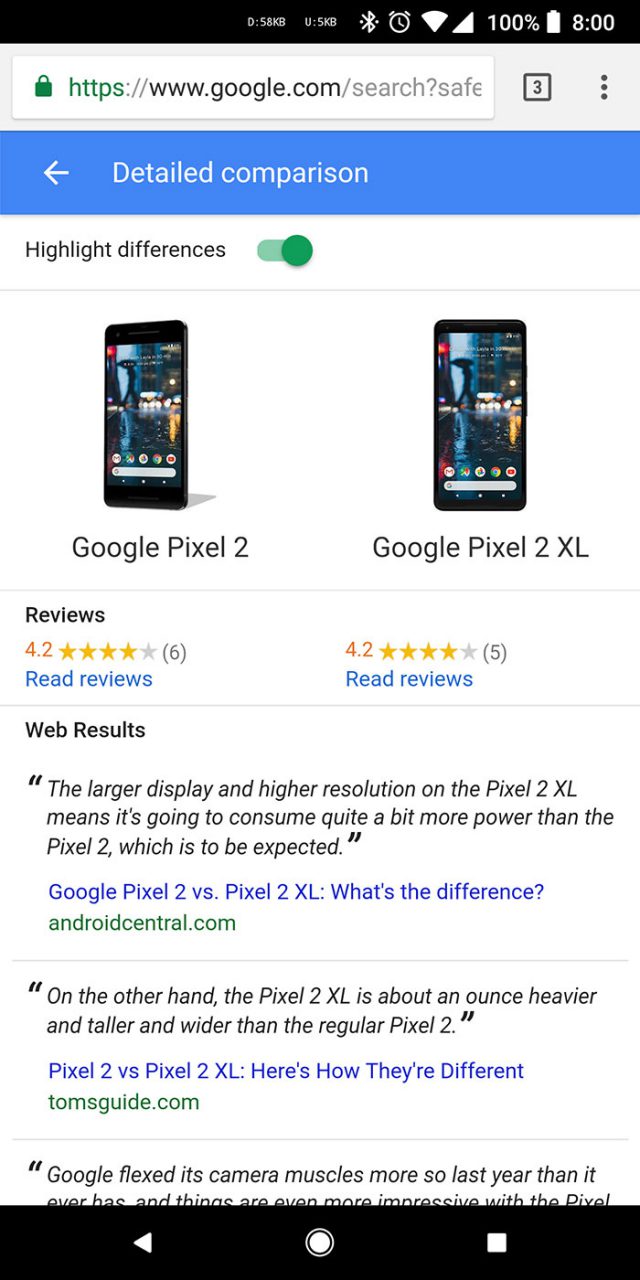 Comparateur Google : capture 2