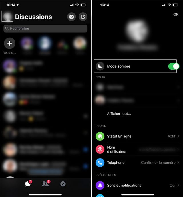 Le mode nuit de Facebook Messenger, toujours aussi pratique