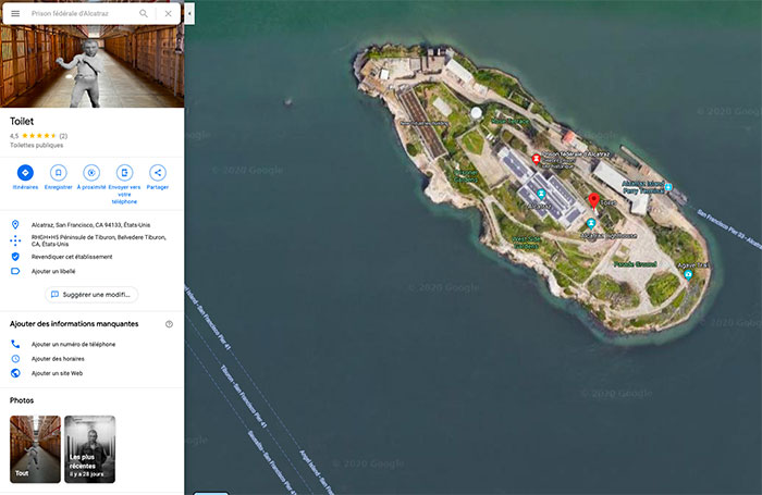  Il se passe de drôles de choses dans les toilettes d’Alcatraz sur Google Maps