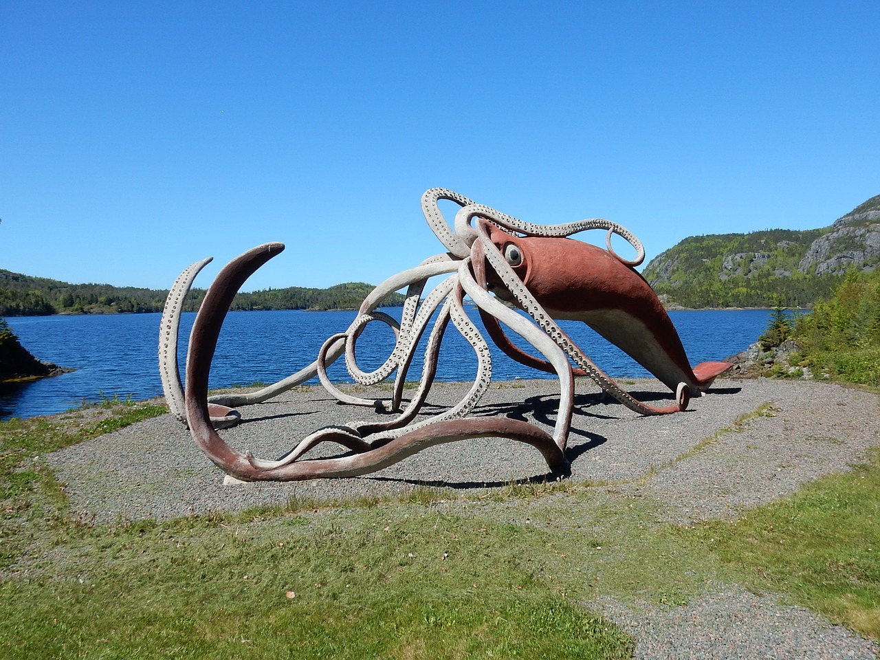 La sculpture d'un calmar géant