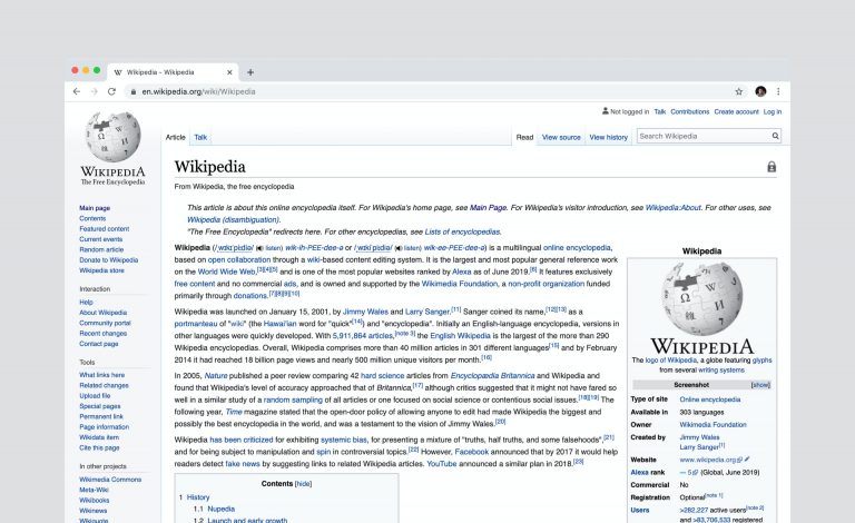 Une capture de Wikipedia