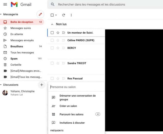 Une capture de Gmail, plus précisément de la colonne de gauche