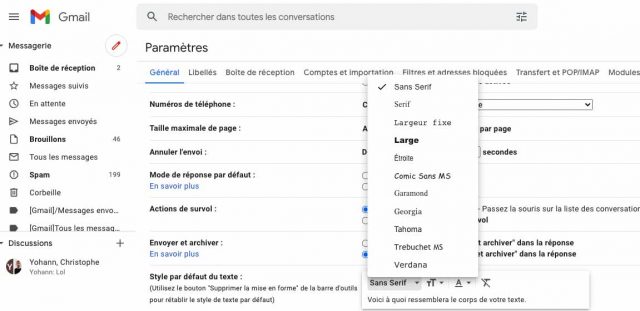Gmail vous permet de choisir votre style d'écriture par défaut