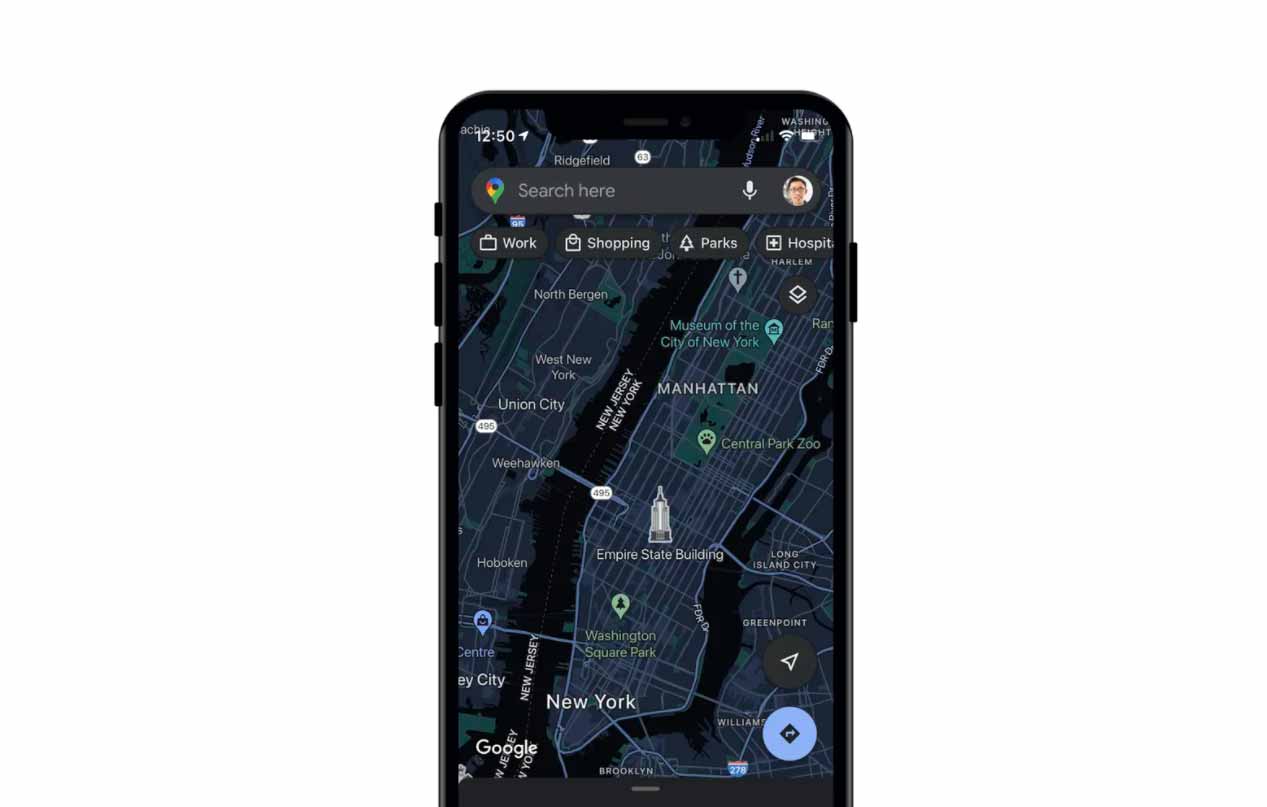 Le mode sombre sur Google Maps iOS