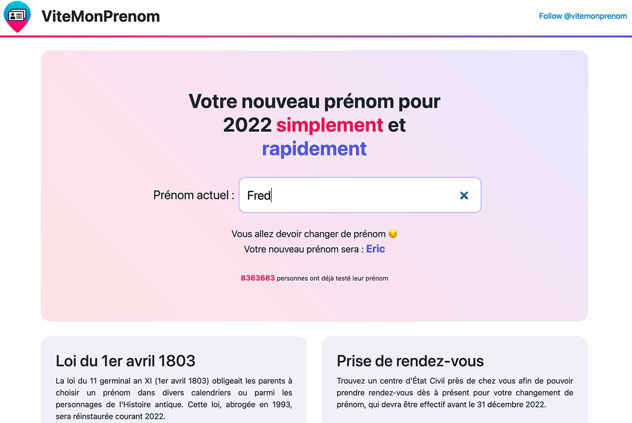 ViteMonPrénom, un site pour savoir si vous allez devoir changer de prénom en 2022