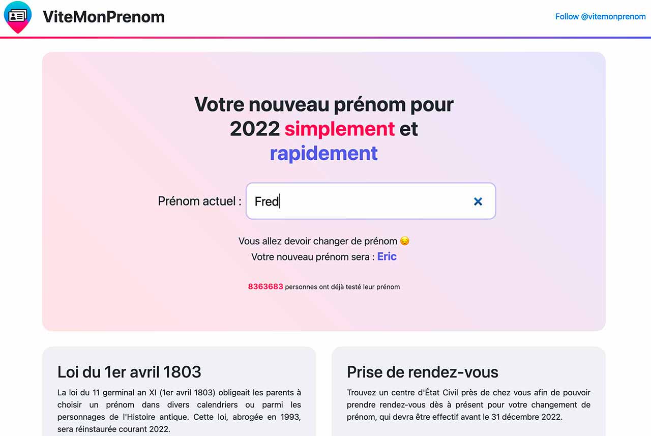 Une capture du site ViteMonPrénom