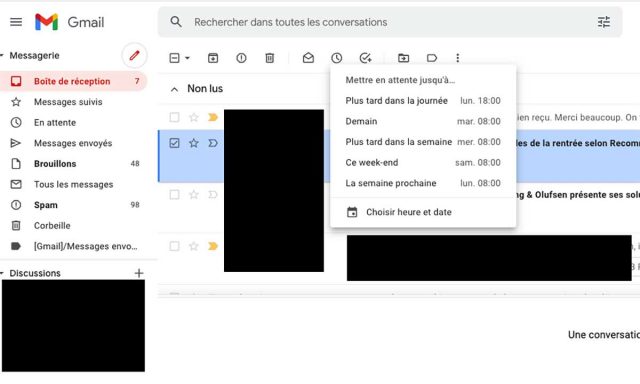 Gmail permet de reporter un mail à plus tard