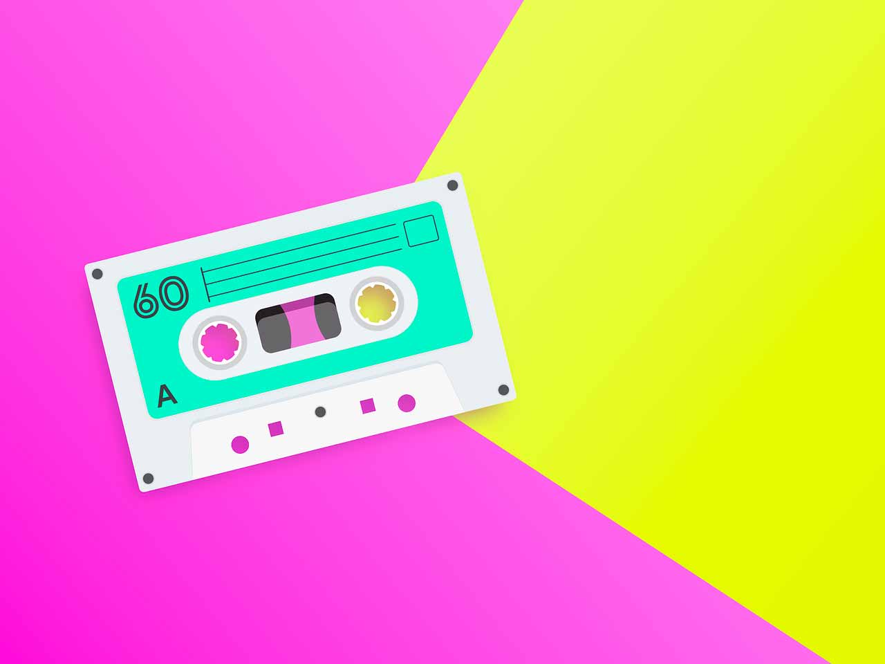 Une illustration représentant une cassette sur fond coloré