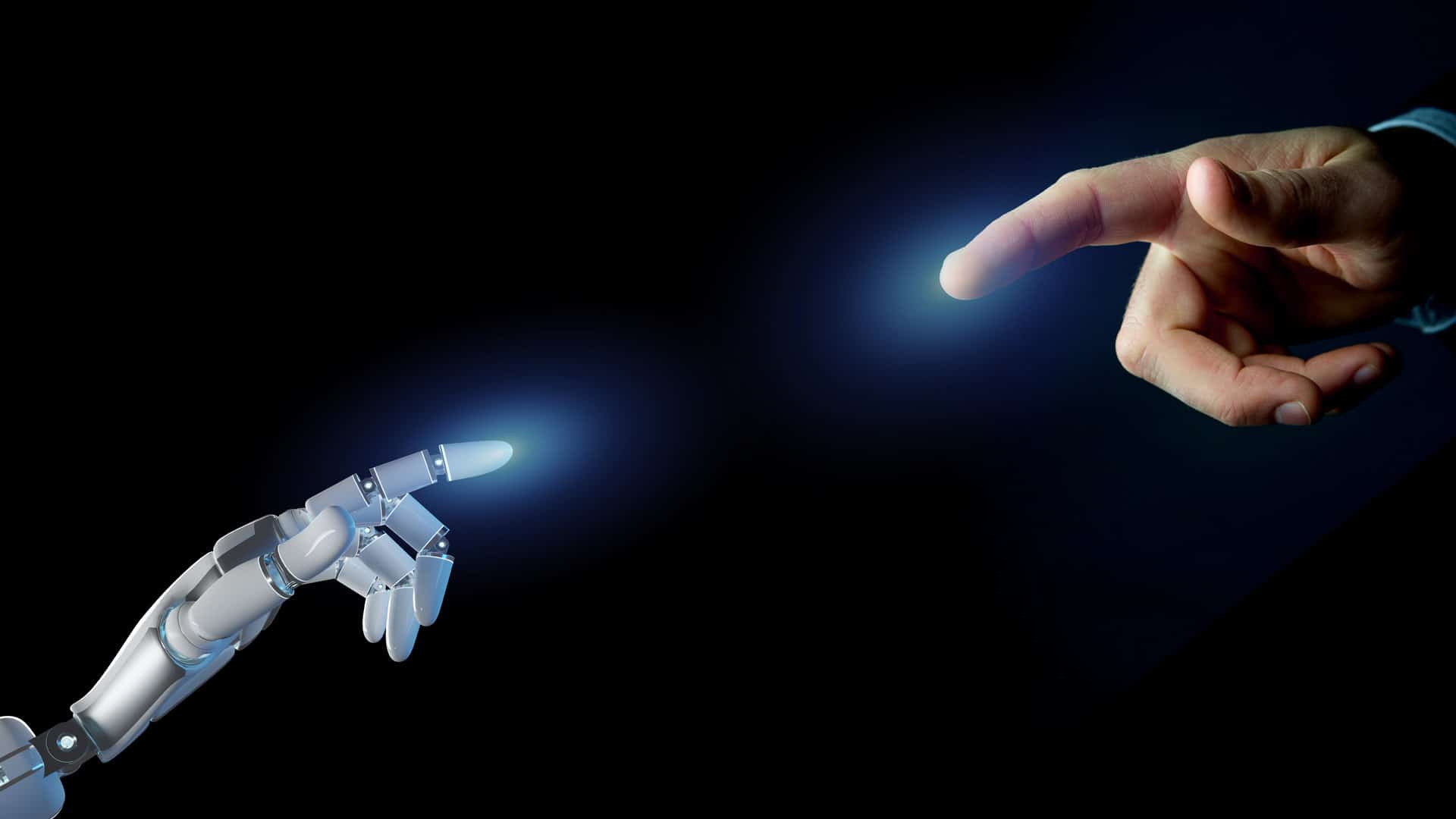 Un doigt de robot et celui d'un humain qui se rapprochent