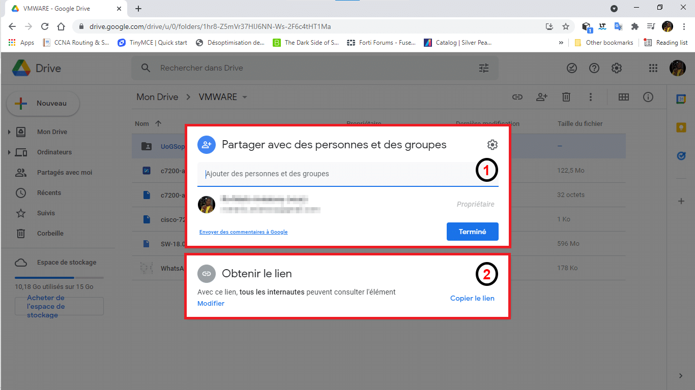 Type d'options de partage