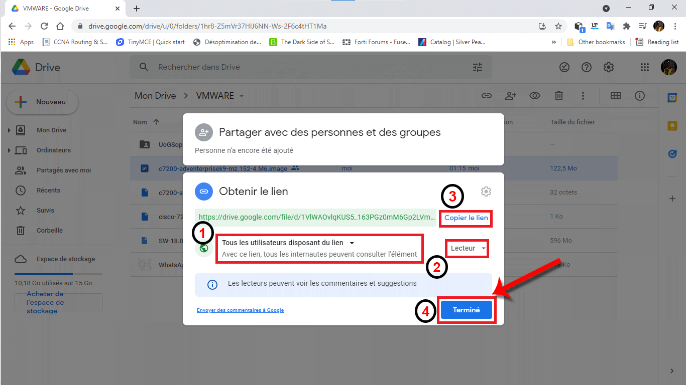 Obtention du lien de partage