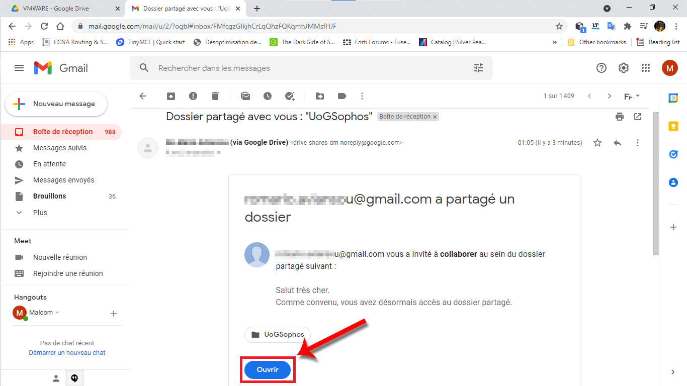 Ouvrir le lien de partage
