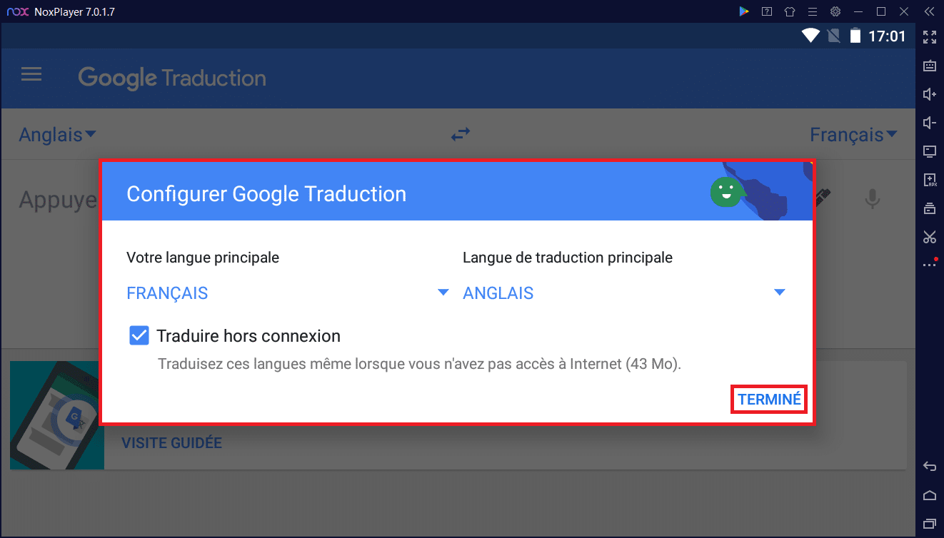 Google Traduction bien installée sur NoxPlayer