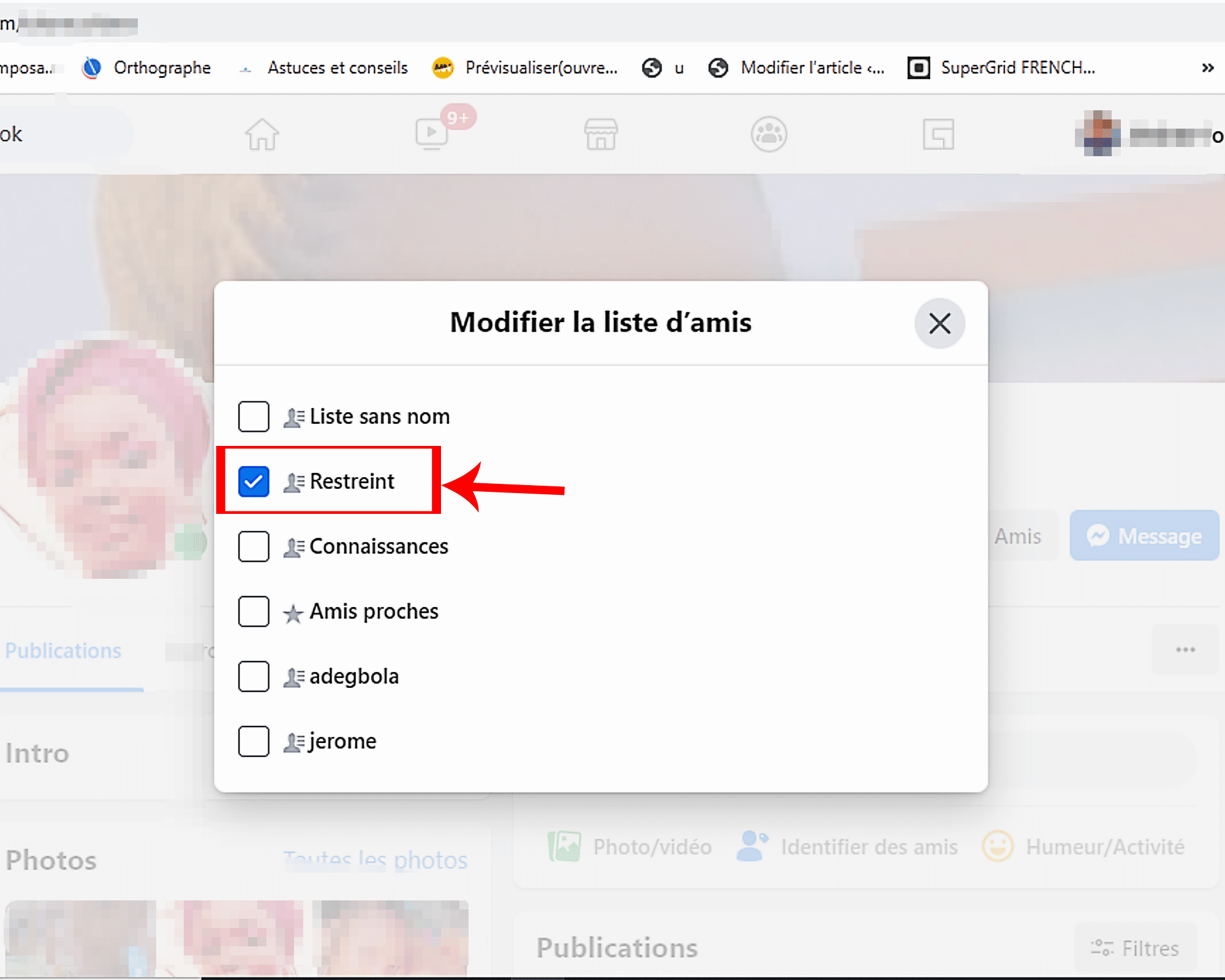 Restreindre-Amis