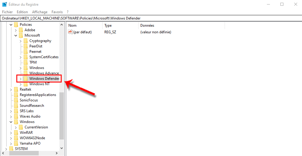 Accès_au_régistre_Windows_Defender – © Crédit : fredzone.org