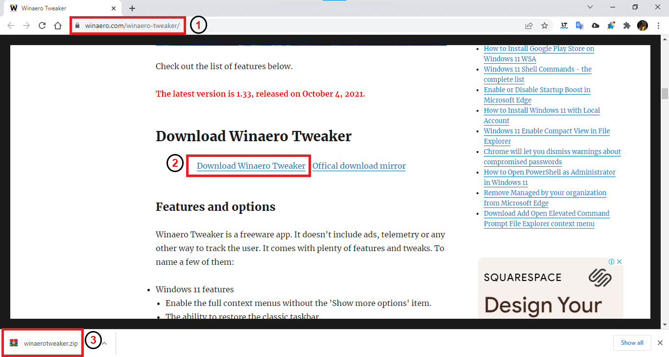 Téléchargement_WinAero – © Crédit : fredzone.org