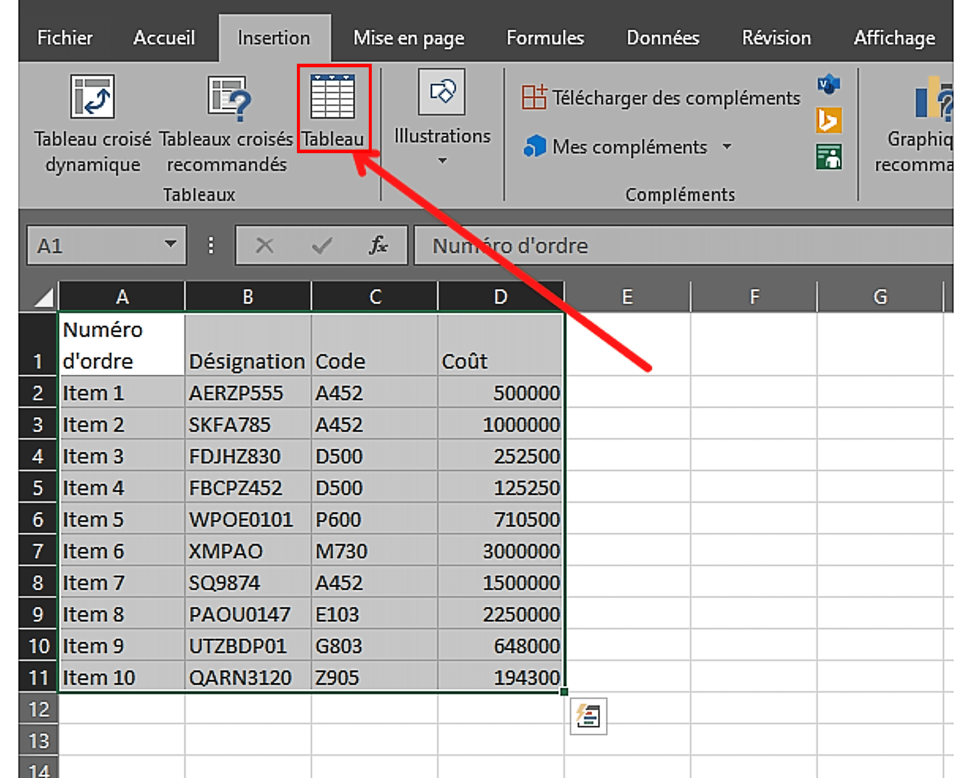 Insérer-Table-Faire-Des-Tableaux-Excel