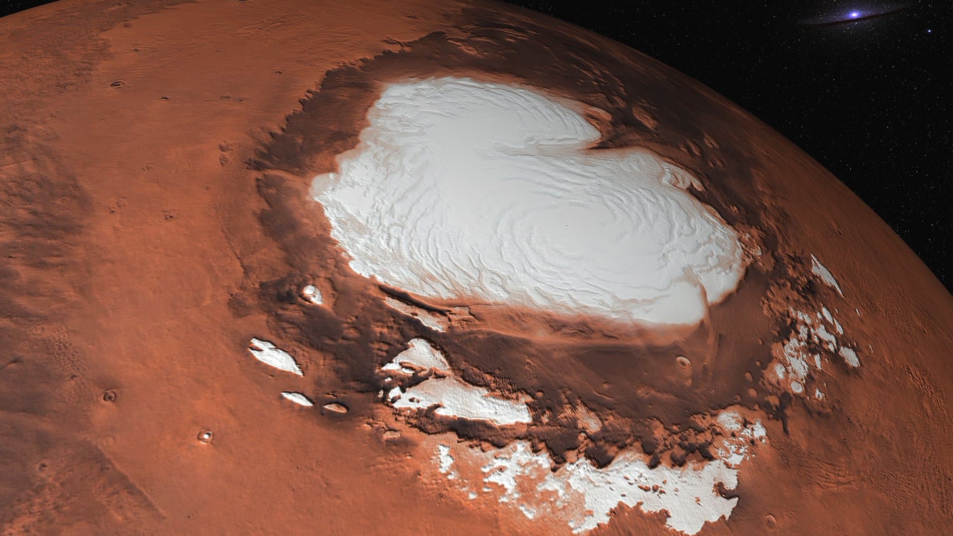 Photo de la surface de mars suggérant la présence d'eau.