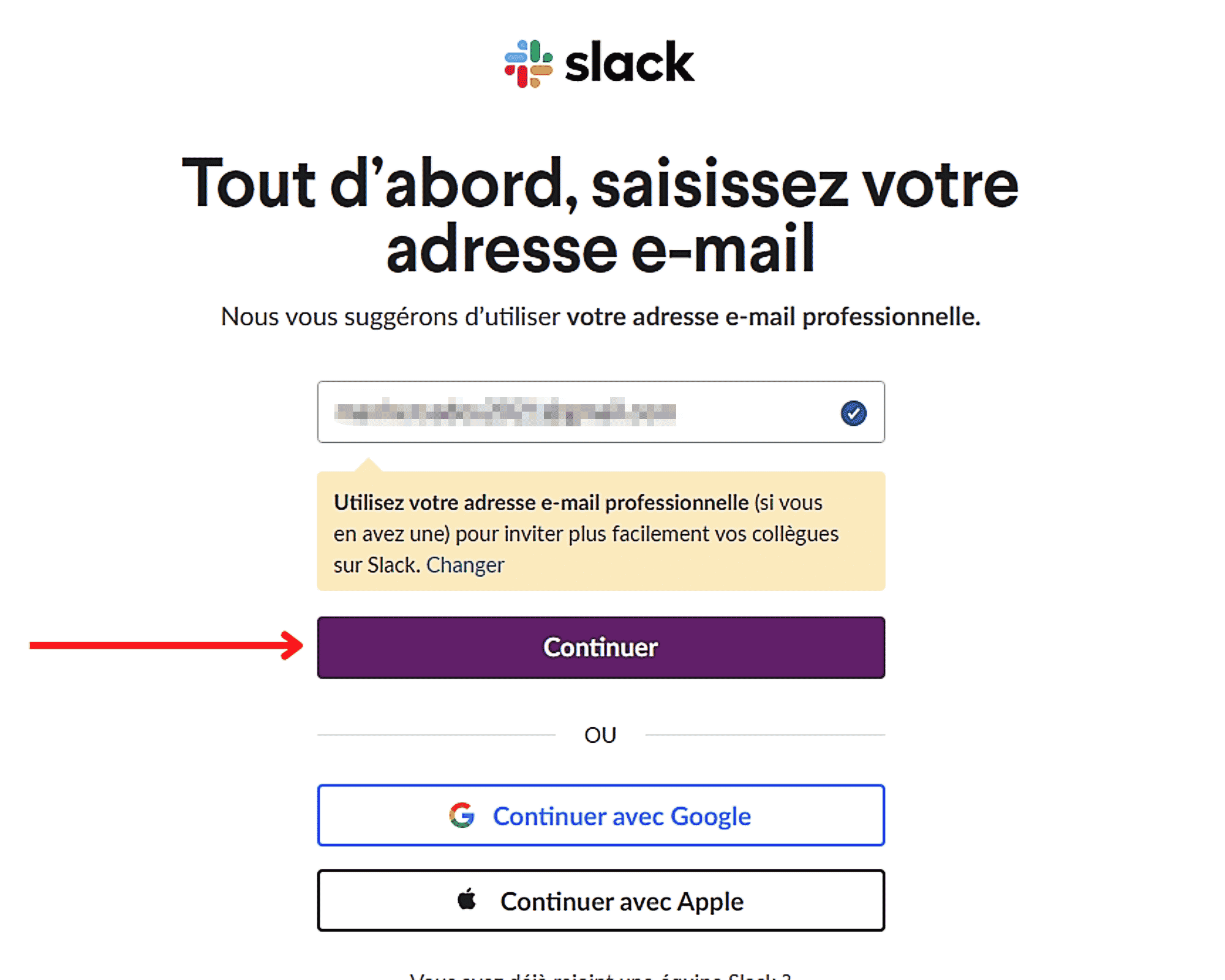 Compte-Slack-Google-Continuer