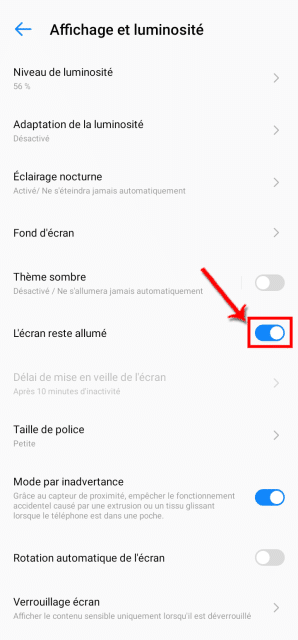 Autoriser l'écran à rester allumé - © Crédit : fredzone.org