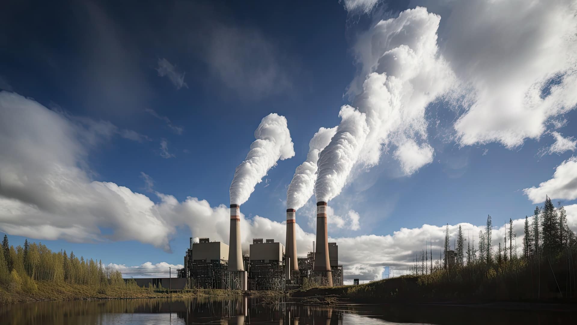 Des gaz polluants s'échappent des cheminées d'une centrale électrique.