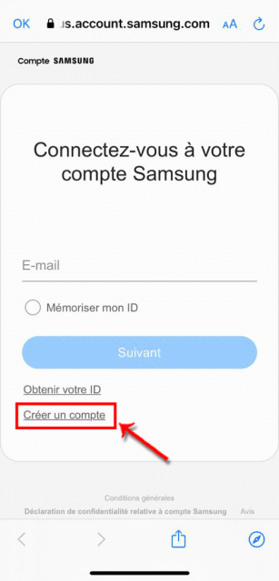 Création d'un compte Samsung - © Crédit : fredzone.org