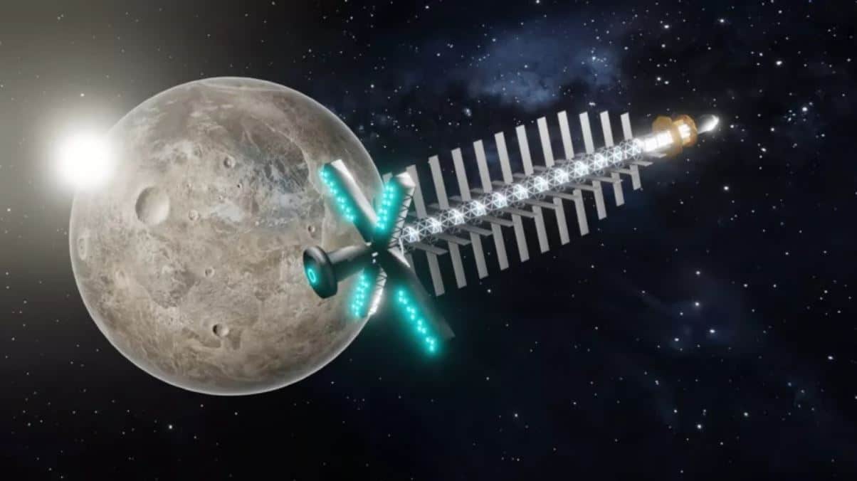 Vue d'artiste d'un vaisseau à propulsion nucléaire
