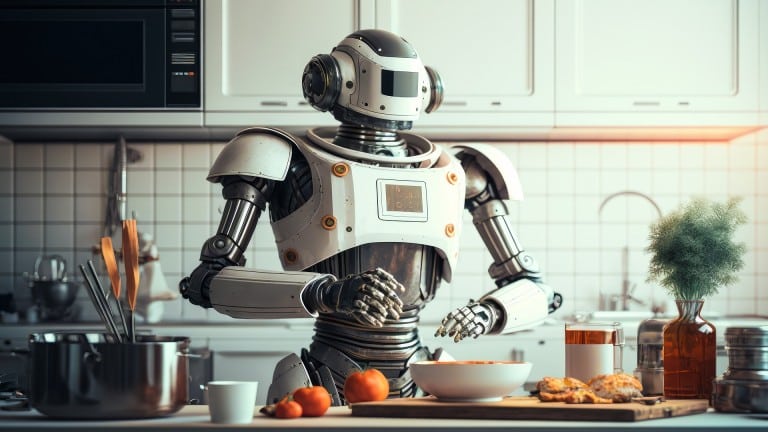 Un robot intelligent et moderne qui fait la cuisine.